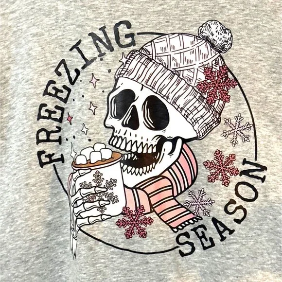 Freezing Season Graphic Long Sleeve Raglan Teeshirt 4XL Red/Blue/Grey Colorblock - Picture 2 of 7